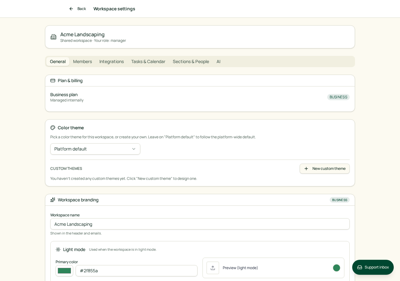 Screenshot from the Acme Landscaping demo workspace.