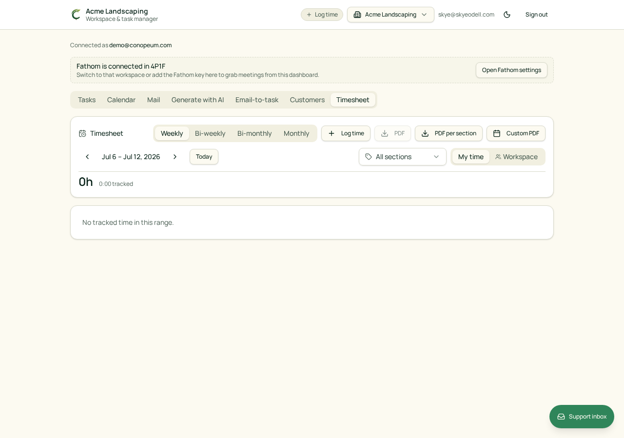 Screenshot from the Acme Landscaping demo workspace.