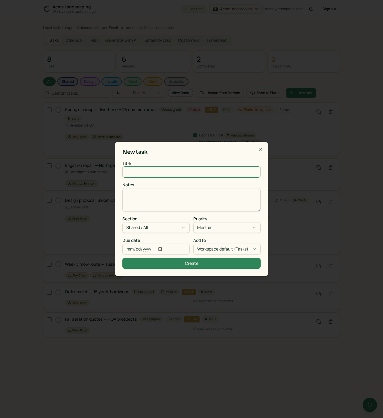 The New task dialog