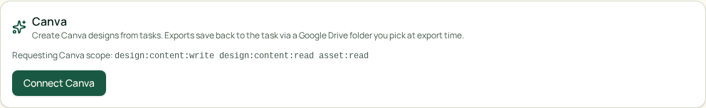 Canva integration card, disconnected state