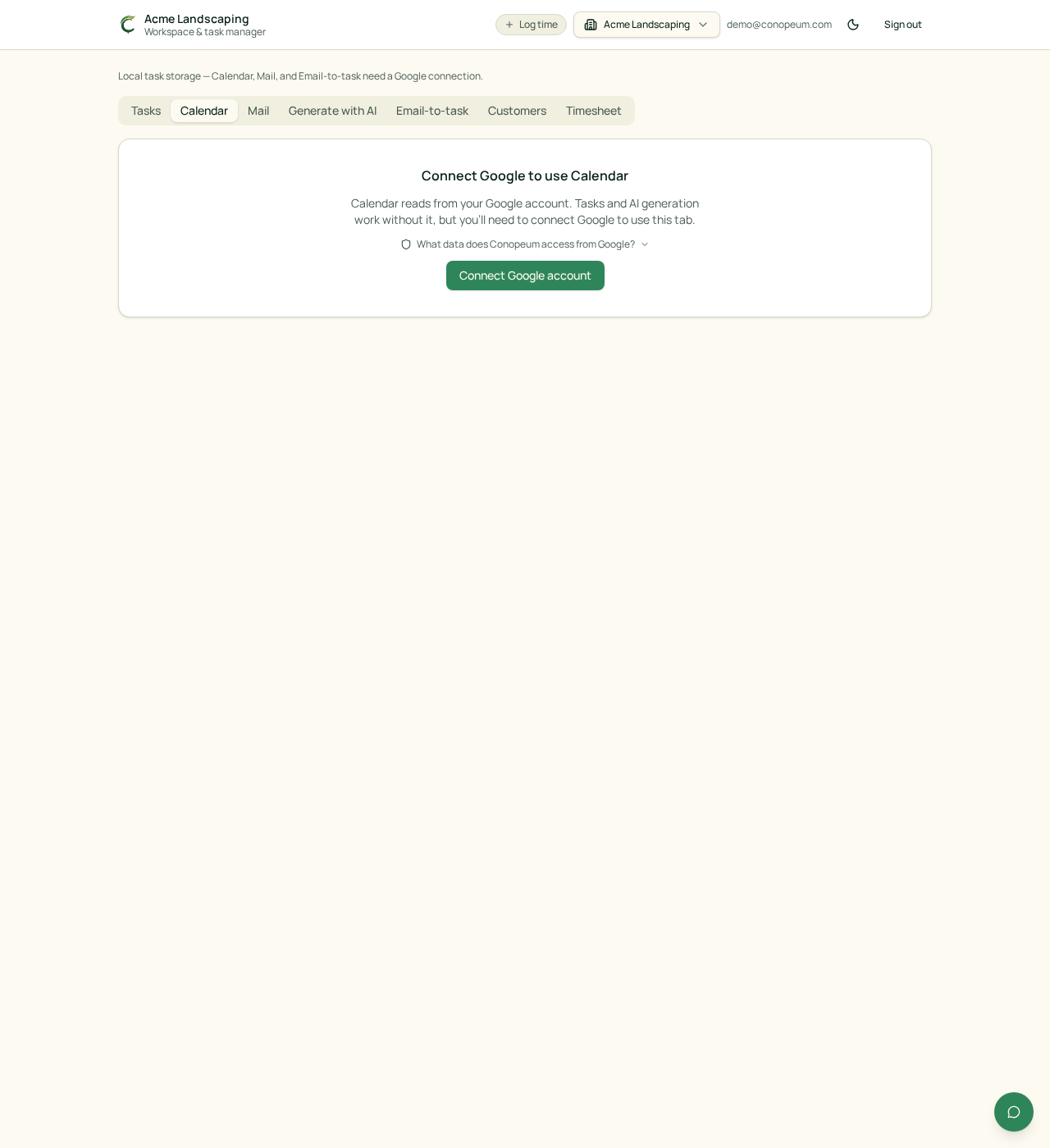 Email tab prompting to connect Google