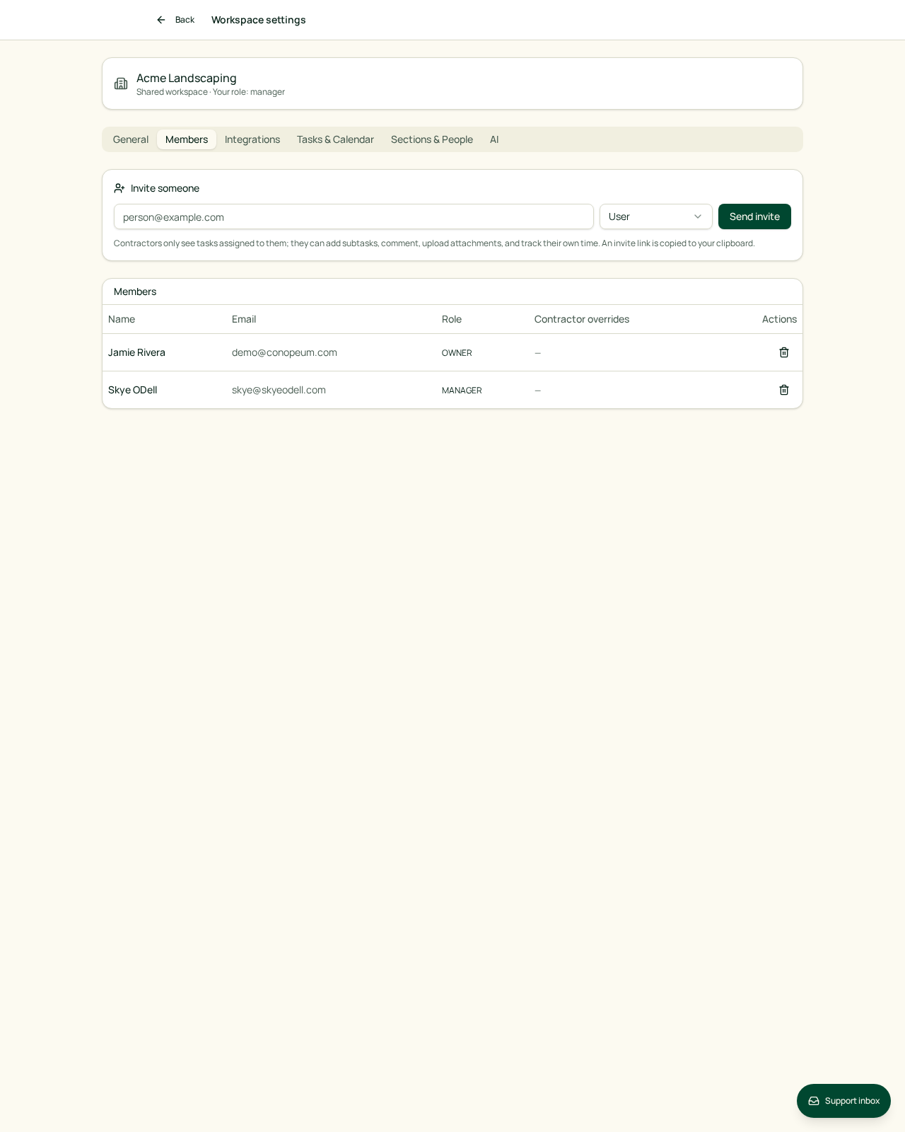 Workspace members and roles in Settings
