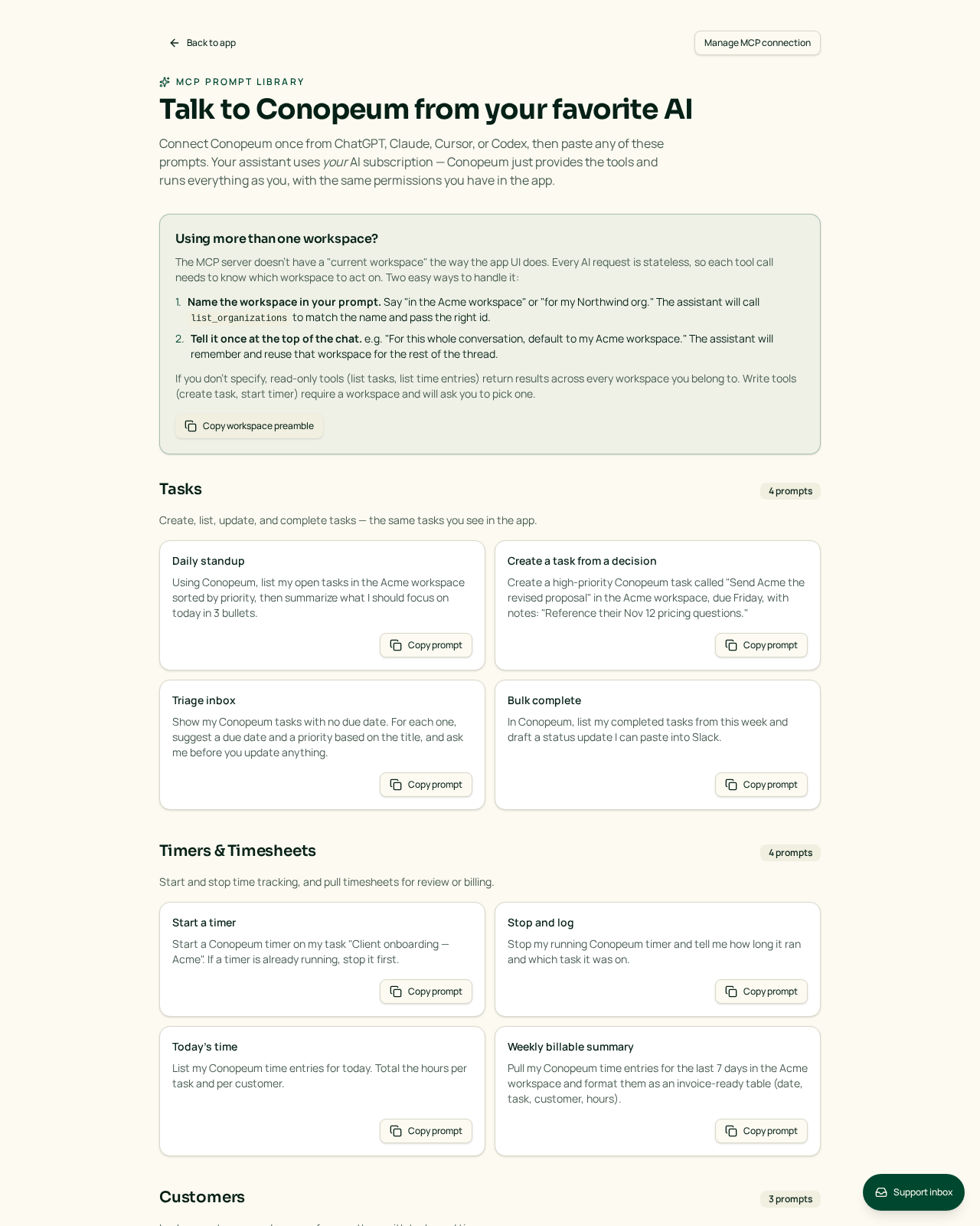 The MCP prompt library — ready-to-paste prompts for ChatGPT and Claude