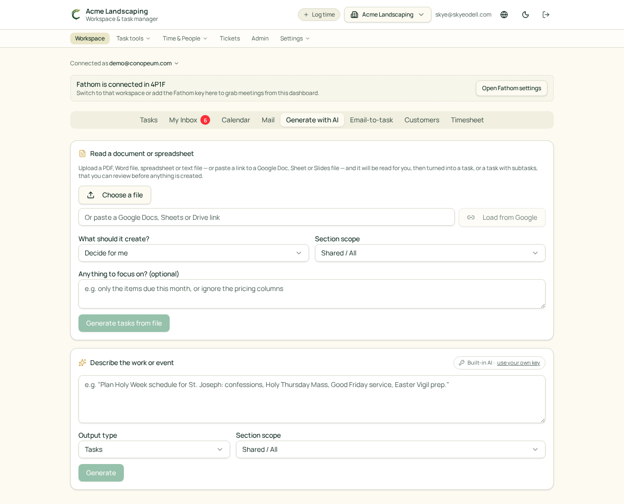 Screenshot from the Acme Landscaping demo workspace.