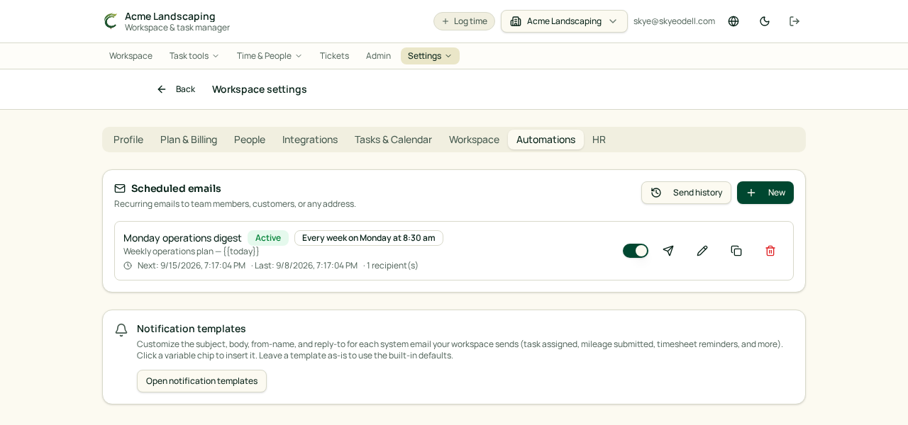 Scheduled emails and automation schedules preview