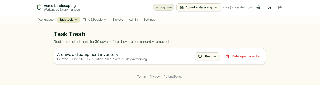 Trash and recover deleted tasks preview