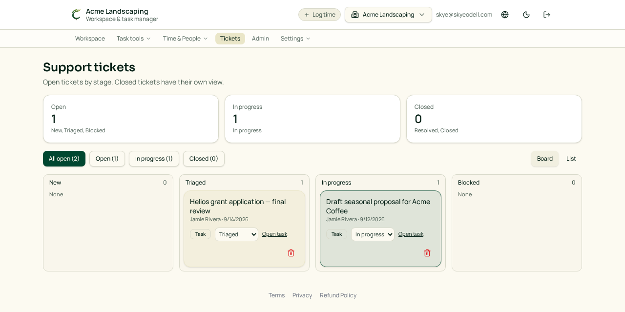 Using the Tickets dashboard preview